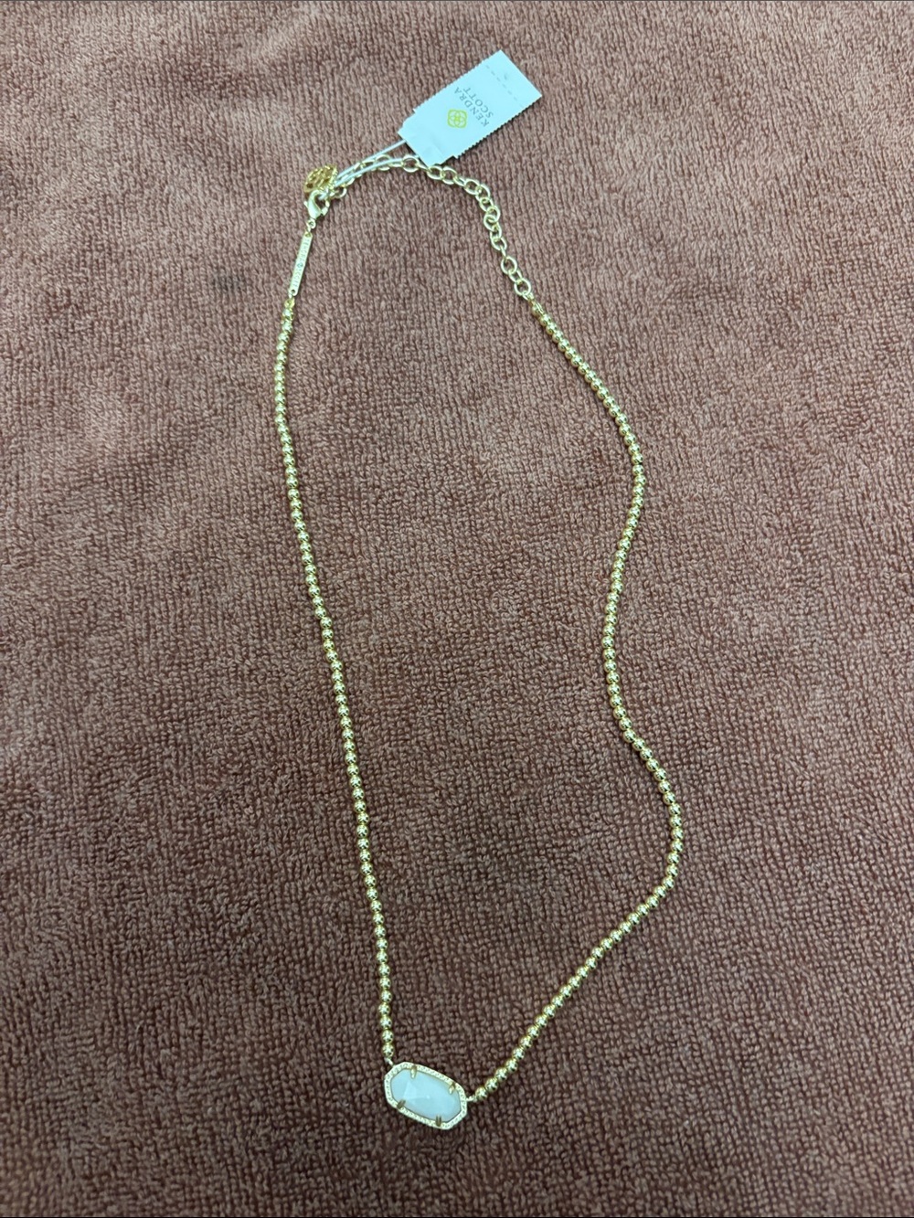 Kendra Scott Gold Beaded Necklace with White Stone Pendant